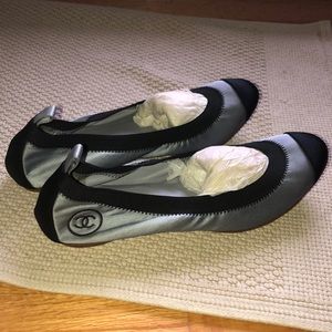 Authentic Chanel Blue Silk Ballet Flats